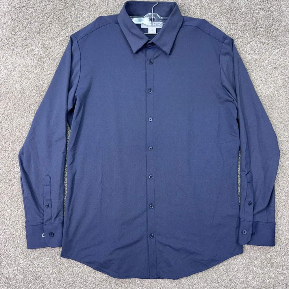 Mizzen+Main Shirt Mens L Trim Fit Performance Navy Blue Button-down EUC